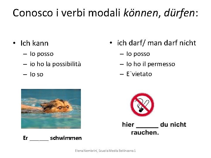 Conosco i verbi modali können, dürfen: • ich darf/ man darf nicht • Ich