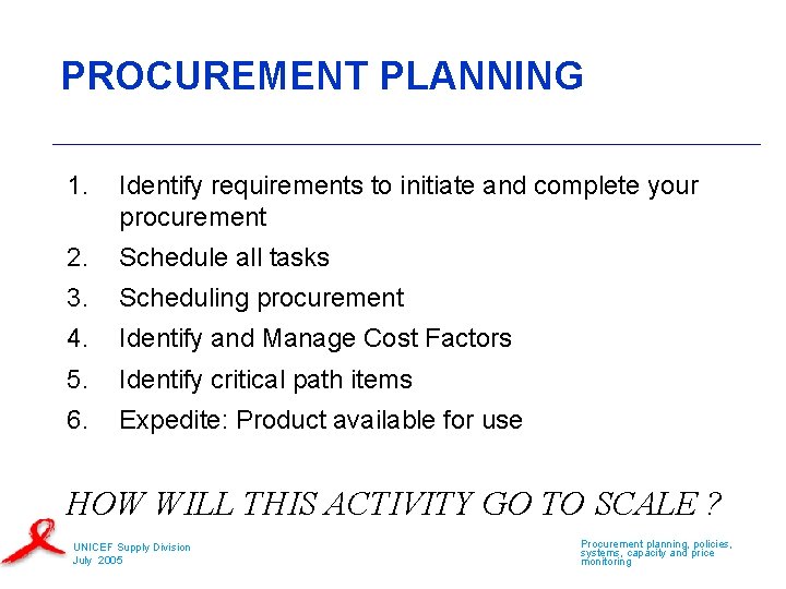 PROCUREMENT PLANNING 1. Identify requirements to initiate and complete your procurement 2. Schedule all