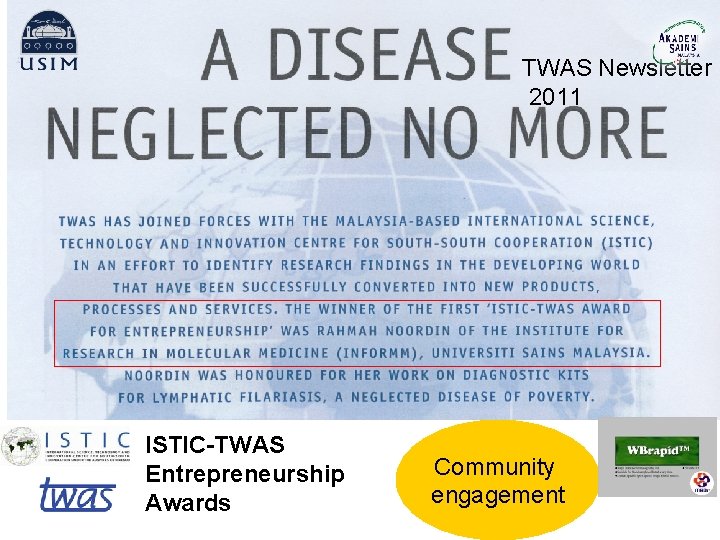 TWAS Newsletter 2011 ISTIC-TWAS Entrepreneurship Awards Community engagement 