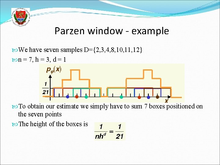 Parzen window - example We have seven samples D={2, 3, 4, 8, 10, 11,