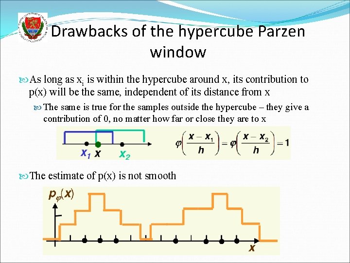 Drawbacks of the hypercube Parzen window As long as xi is within the hypercube