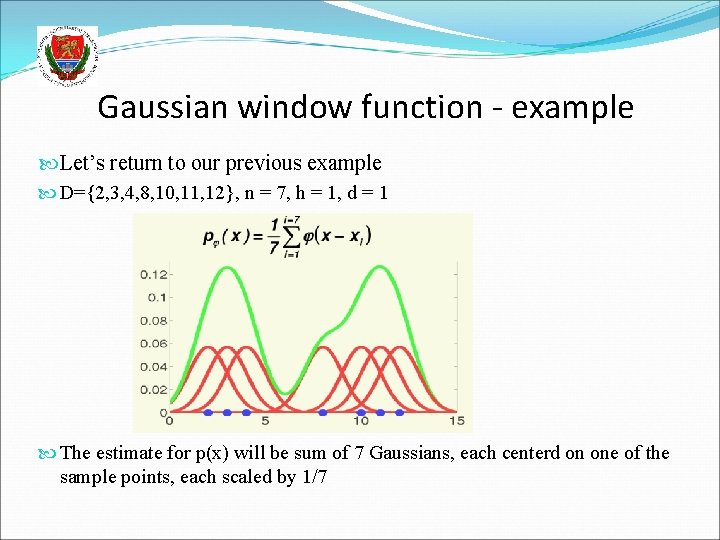 Gaussian window function - example Let’s return to our previous example D={2, 3, 4,