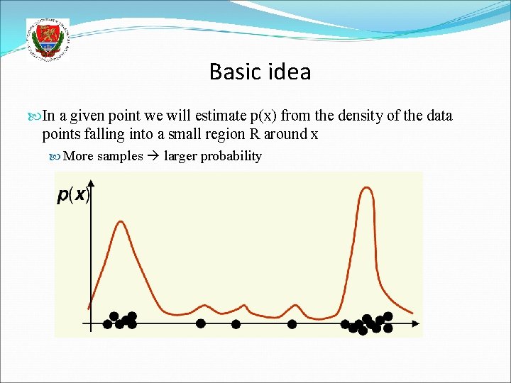Basic idea In a given point we will estimate p(x) from the density of