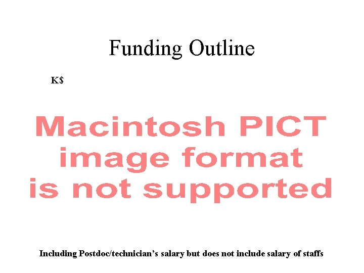 Funding Outline K$ Including Postdoc/technician’s salary but does not include salary of staffs 