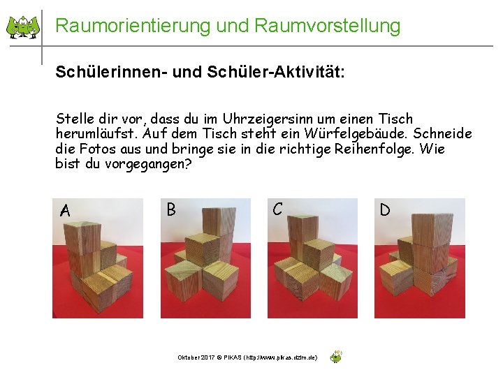 Raumorientierung und Raumvorstellung Schülerinnen- und Schüler-Aktivität: Stelle dir vor, dass du im Uhrzeigersinn um