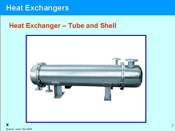 Heat Exchangers Heat Exchanger – Tube and Shell x Source: www Nov 2013 2