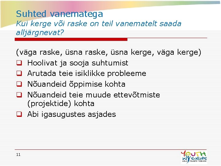 Suhted vanematega Kui kerge või raske on teil vanematelt saada alljärgnevat? (väga raske, üsna