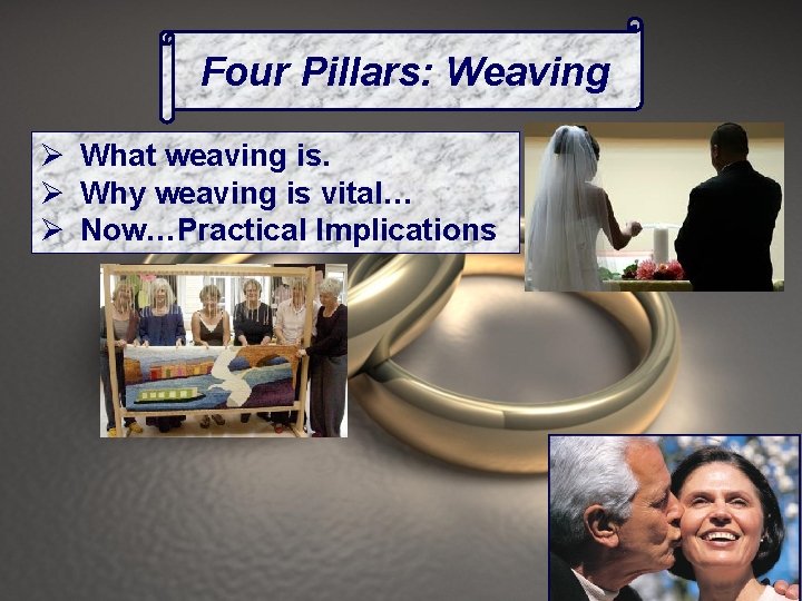 Four Pillars: Weaving Ø What weaving is. Ø Why weaving is vital… Ø Now…Practical