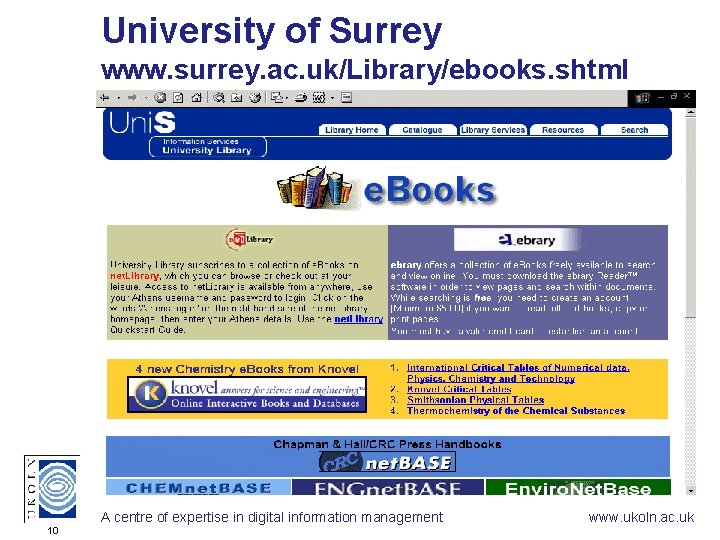 University of Surrey www. surrey. ac. uk/Library/ebooks. shtml A centre of expertise in digital