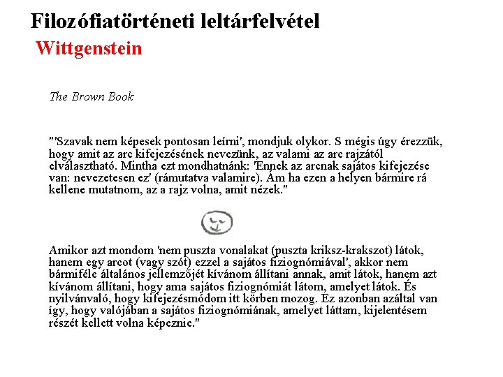 Filozófiatörténeti leltárfelvétel Wittgenstein The Brown Book "'Szavak nem képesek pontosan leírni', mondjuk olykor. S