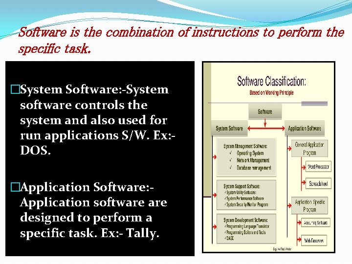 Software is the combination of instructions to perform the specific task. �System Software: -System