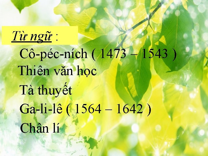 Từ ngữ : Cô-péc-ních ( 1473 – 1543 ) Thiên văn học Tà thuyết