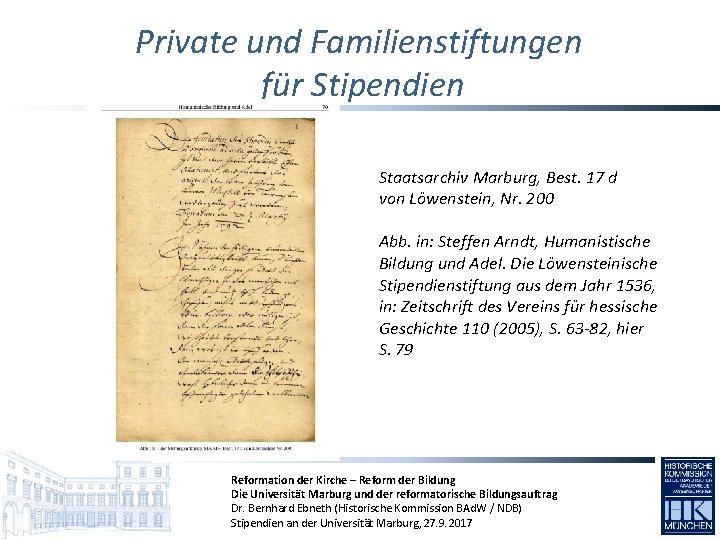 Private und Familienstiftungen für Stipendien Staatsarchiv Marburg, Best. 17 d von Löwenstein, Nr. 200