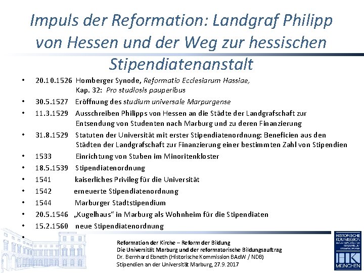 Impuls der Reformation: Landgraf Philipp von Hessen und der Weg zur hessischen Stipendiatenanstalt •