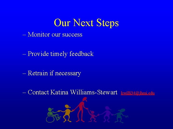 Our Next Steps – Monitor our success – Provide timely feedback – Retrain if