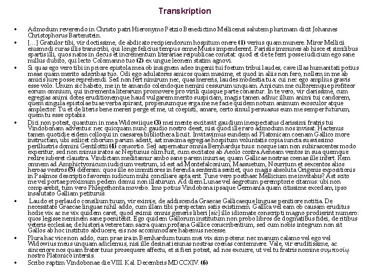 Transkription • • Admodum reverendo in Christo patri Hieronymo Petzio Benedictino Mellicensi salutem plurimam