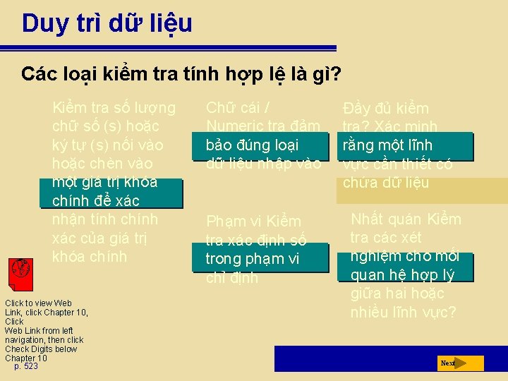 Duy trì dữ liệu Các loại kiểm tra tính hợp lệ là gì? Kiểm