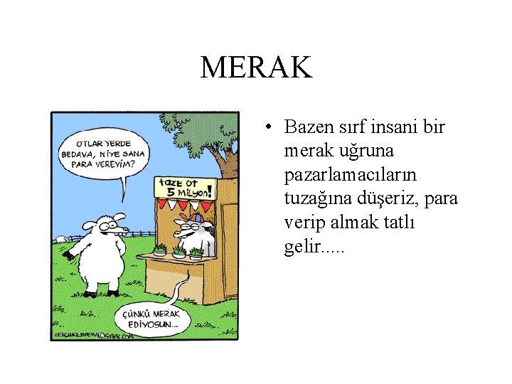 MERAK • Bazen sırf insani bir merak uğruna pazarlamacıların tuzağına düşeriz, para verip almak