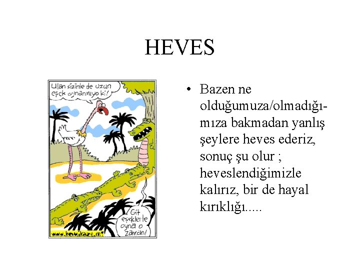 HEVES • Bazen ne olduğumuza/olmadığımıza bakmadan yanlış şeylere heves ederiz, sonuç şu olur ;