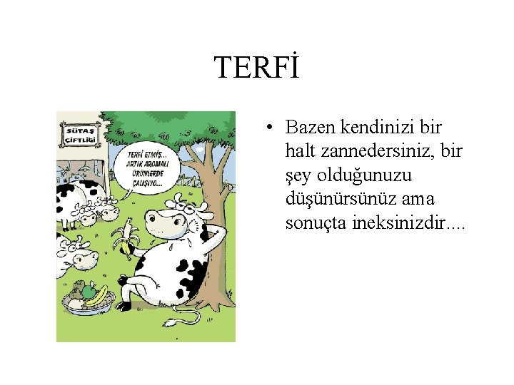 TERFİ • Bazen kendinizi bir halt zannedersiniz, bir şey olduğunuzu düşünürsünüz ama sonuçta ineksinizdir.