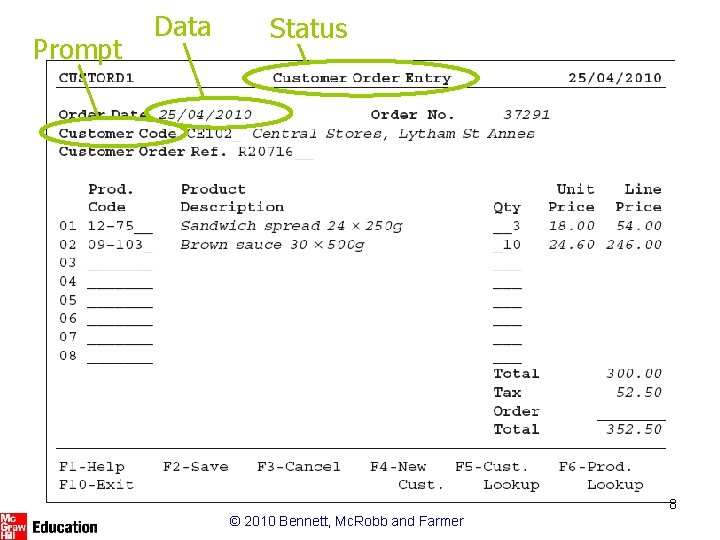 Prompt Data Status 8 © 2010 Bennett, Mc. Robb and Farmer 