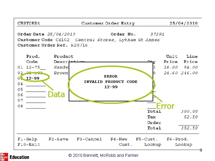 12 -99 Data ERROR INVALID PRODUCT CODE 12 -99 Error 9 © 2010 Bennett,