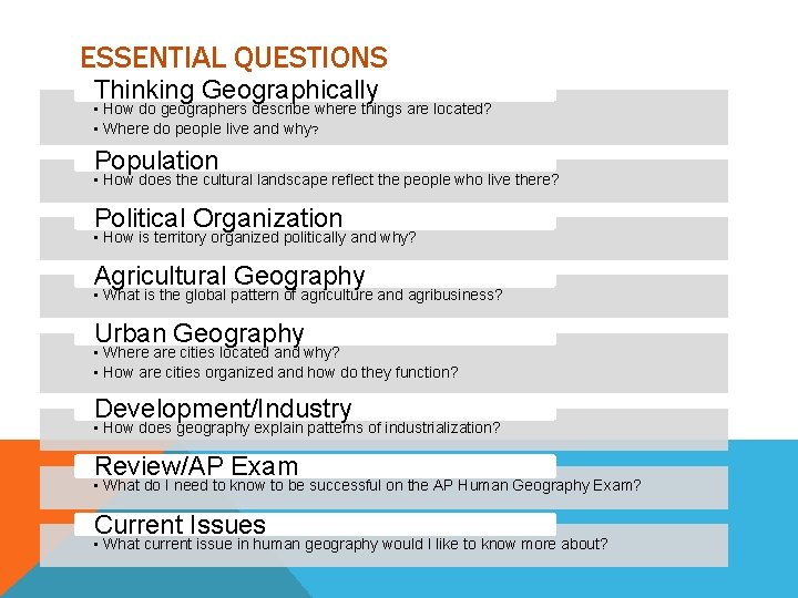 ESSENTIAL QUESTIONS Thinking Geographically • How do geographers describe where things are located? •