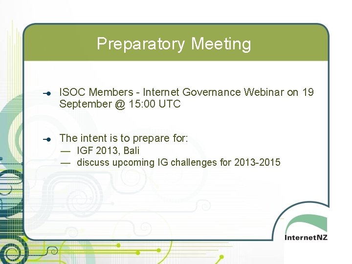 Preparatory Meeting ISOC Members - Internet Governance Webinar on 19 September @ 15: 00