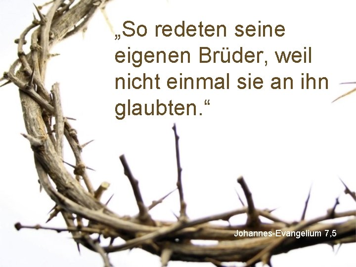 „So redeten seine eigenen Brüder, weil nicht einmal sie an ihn glaubten. “ Johannes-Evangelium