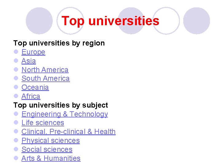 Top universities by region l Europe l Asia l North America l South America