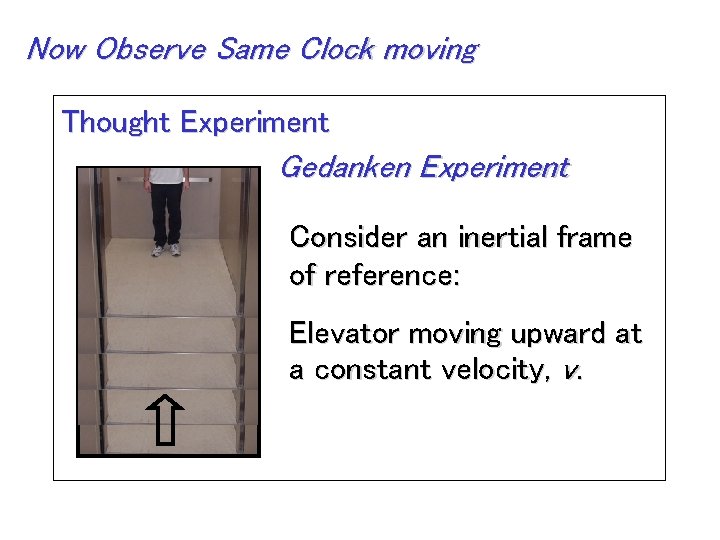 Now Observe Same Clock moving Thought Experiment Gedanken Experiment Consider an inertial frame of
