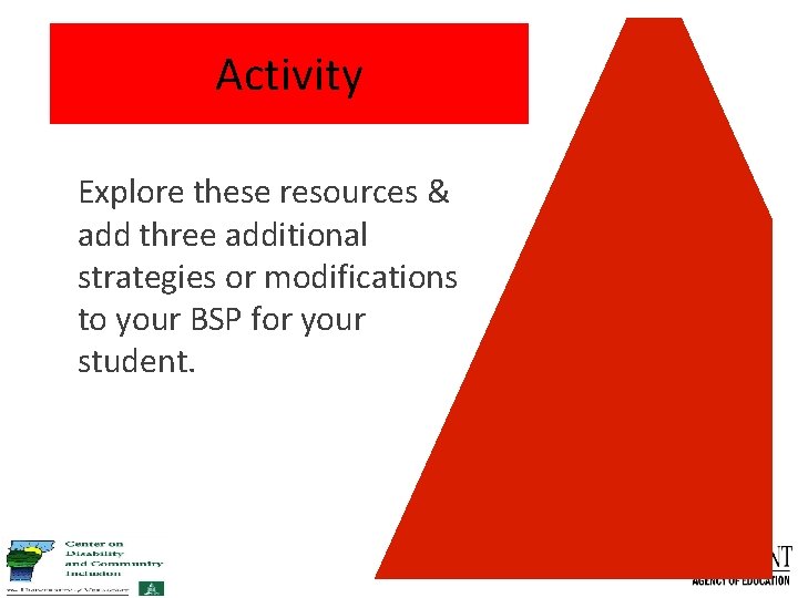 Activity Explore these resources & add three additional strategies or modifications to your BSP