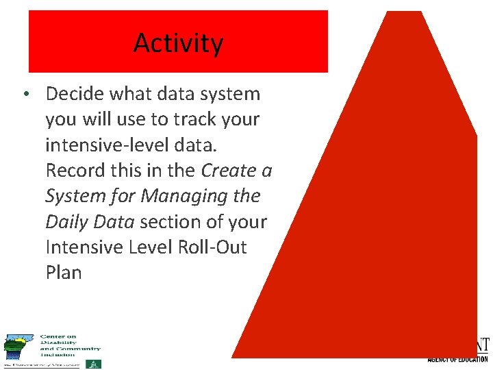 Activity • Decide what data system you will use to track your intensive-level data.