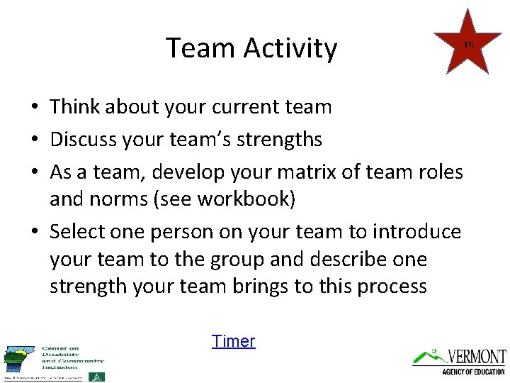 Team Activity TFI • Think about your current team • Discuss your team’s strengths