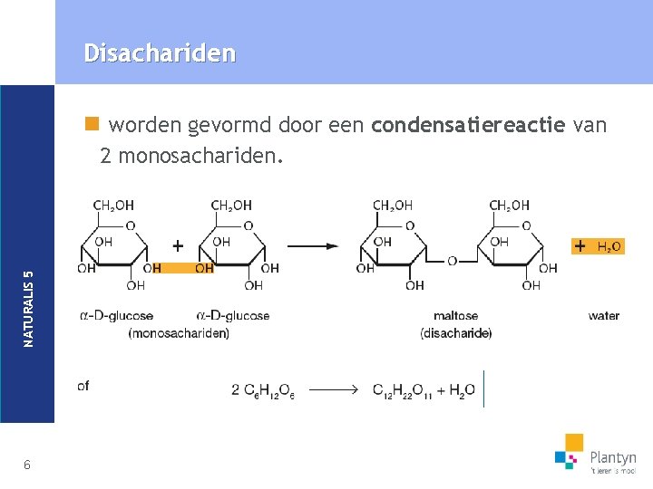 Disachariden n worden gevormd door een condensatiereactie van NATURALIS 5 2 monosachariden. 6 