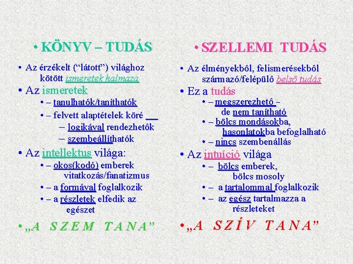  • KÖNYV – TUDÁS • Az érzékelt (“látott”) világhoz kötött ismeretek halmaza •