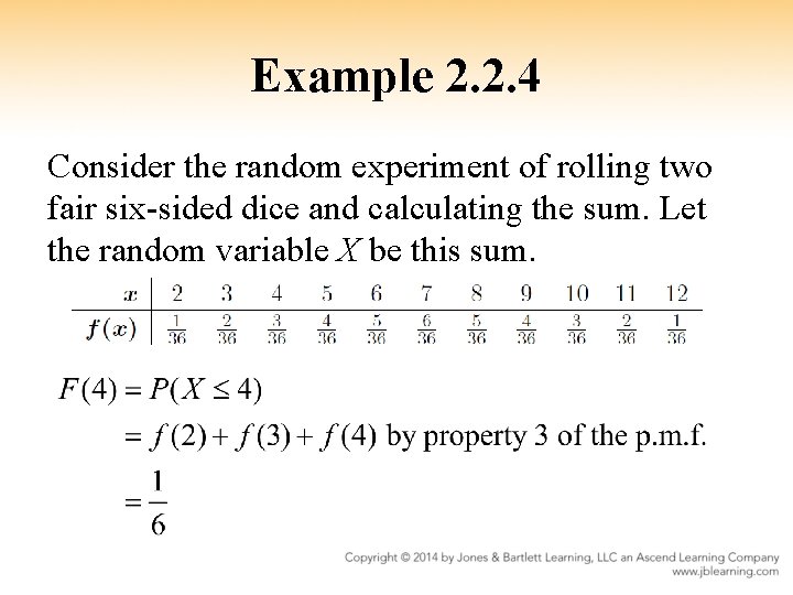 Example 2. 2. 4 Consider the random experiment of rolling two fair six-sided dice