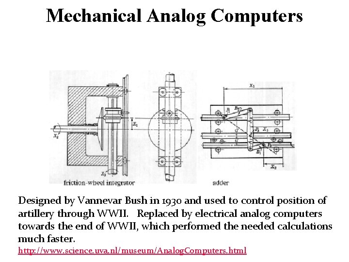 Mechanical Analog Computers Designed by Vannevar Bush in 1930 and used to control position