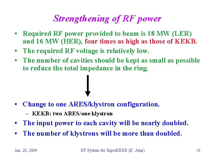 Strengthening of RF power • Required RF power provided to beam is 18 MW