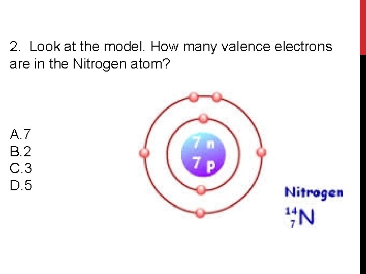 2. Look at the model. How many valence electrons are in the Nitrogen atom?