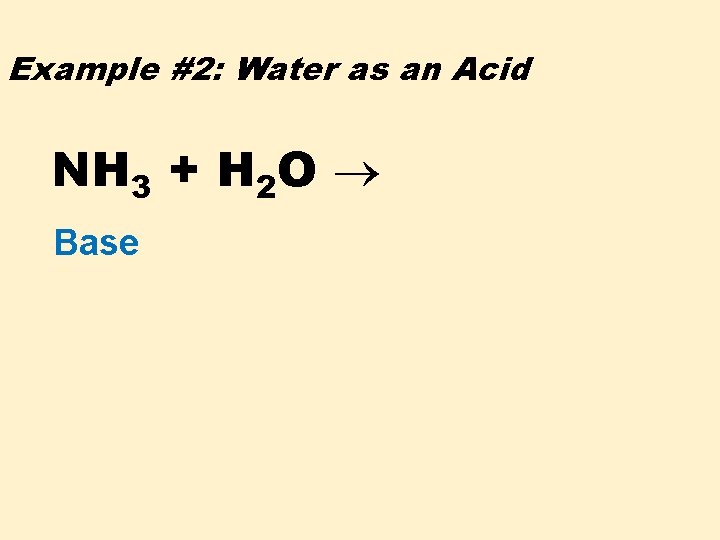 Example #2: Water as an Acid NH 3 + H 2 O Base 