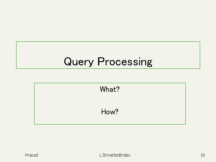 Query Processing What? How? Prasad L 3 Inverted. Index 19 