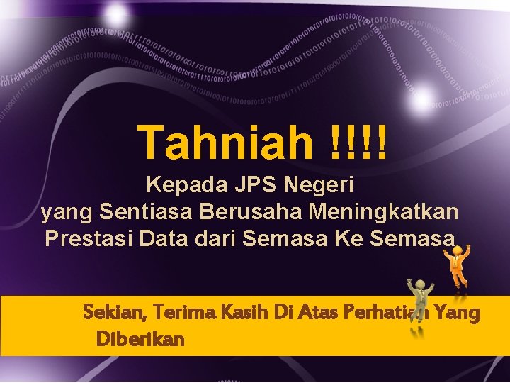 Tahniah !!!! Kepada JPS Negeri yang Sentiasa Berusaha Meningkatkan Prestasi Data dari Semasa Ke