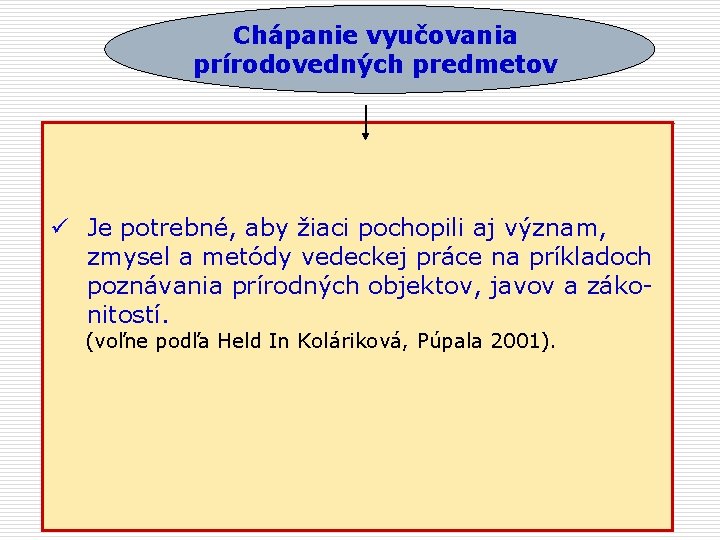 Chápanie vyučovania prírodovedných predmetov ü Je potrebné, aby žiaci pochopili aj význam, zmysel a