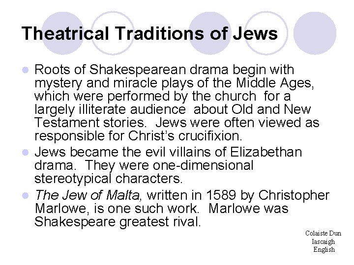 Theatrical Traditions of Jews Roots of Shakespearean drama begin with mystery and miracle plays