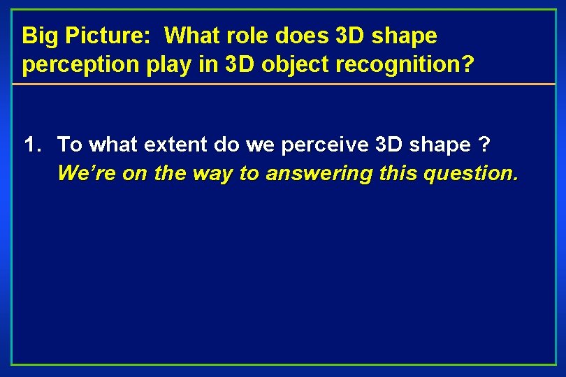 Big Picture: What role does 3 D shape perception play in 3 D object