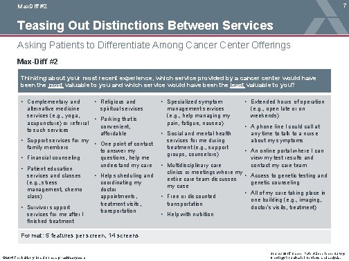 7 Max. Diff #2 Teasing Out Distinctions Between Services Asking Patients to Differentiate Among