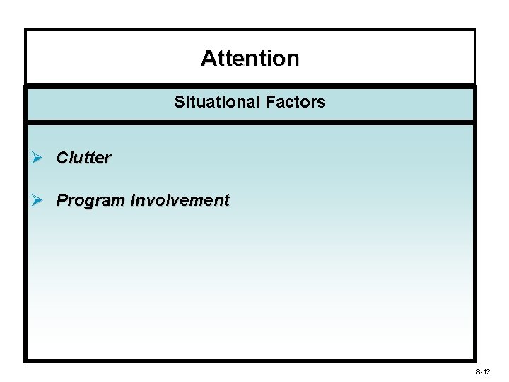 Attention Situational Factors Ø Clutter Ø Program Involvement 8 -12 