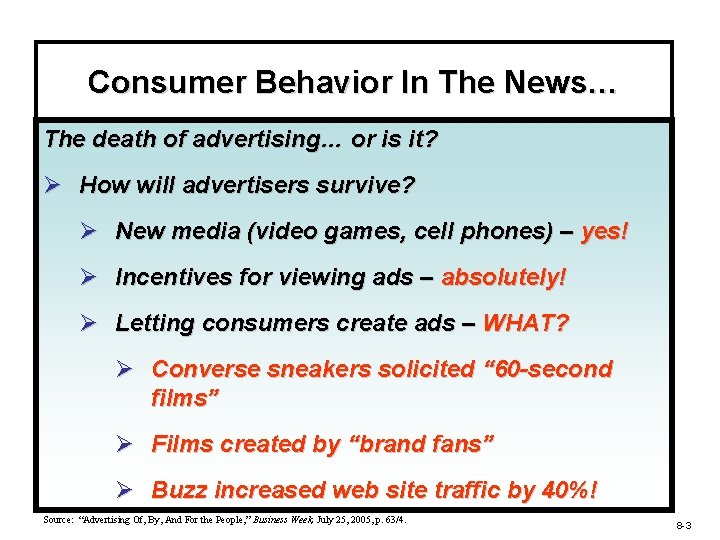 Consumer Behavior In The News… The death of advertising… or is it? Ø How
