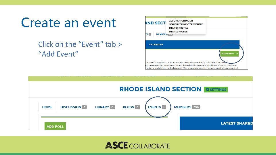 Create an event Click on the “Event” tab > “Add Event” 